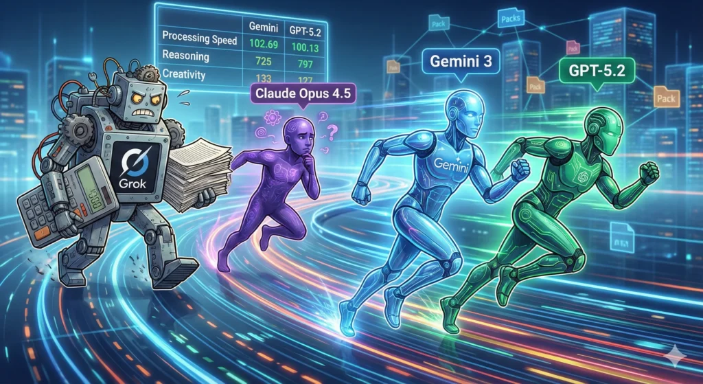 Speed comparison showing Grok at 75 tokens/second versus competitors