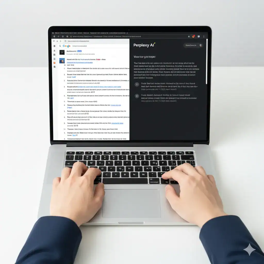 Perplexity AI free search interface compared to traditional search engines showing cited results
