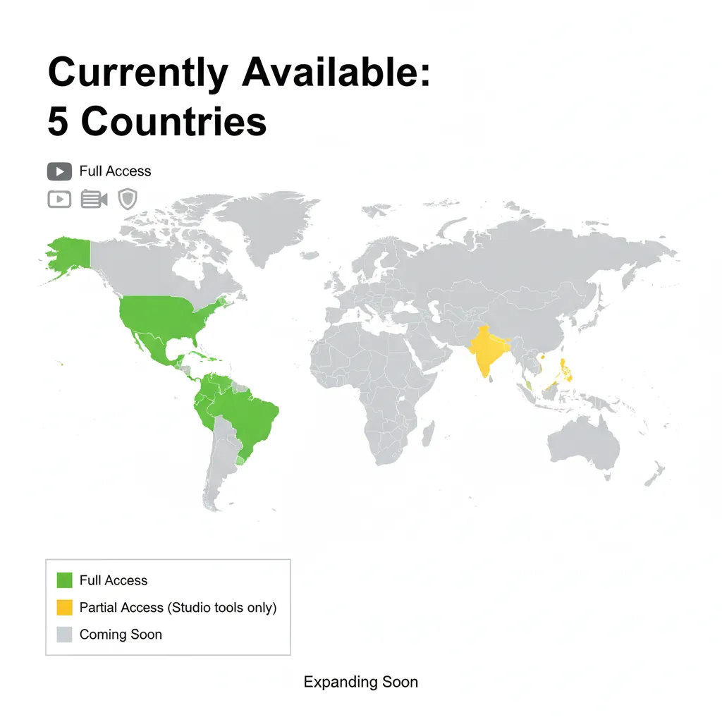 YouTube AI tools regional availability map showing supported countries