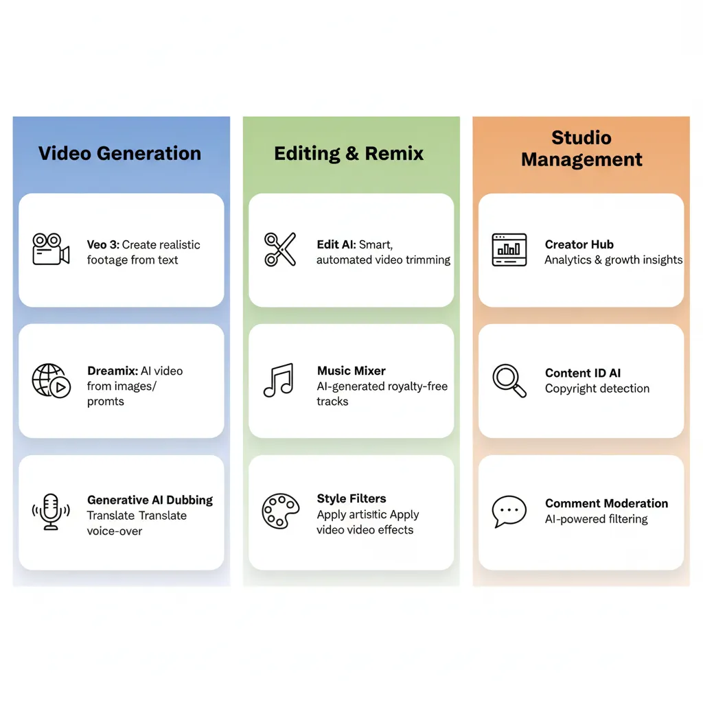 YouTube free AI tools overview showing 10 tools for video creation