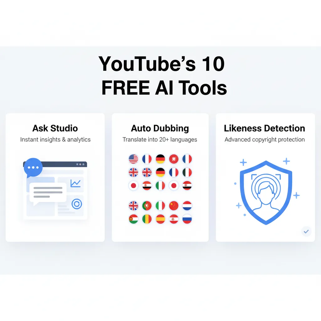 YouTube Studio AI tools including Ask Studio and Auto Dubbing features