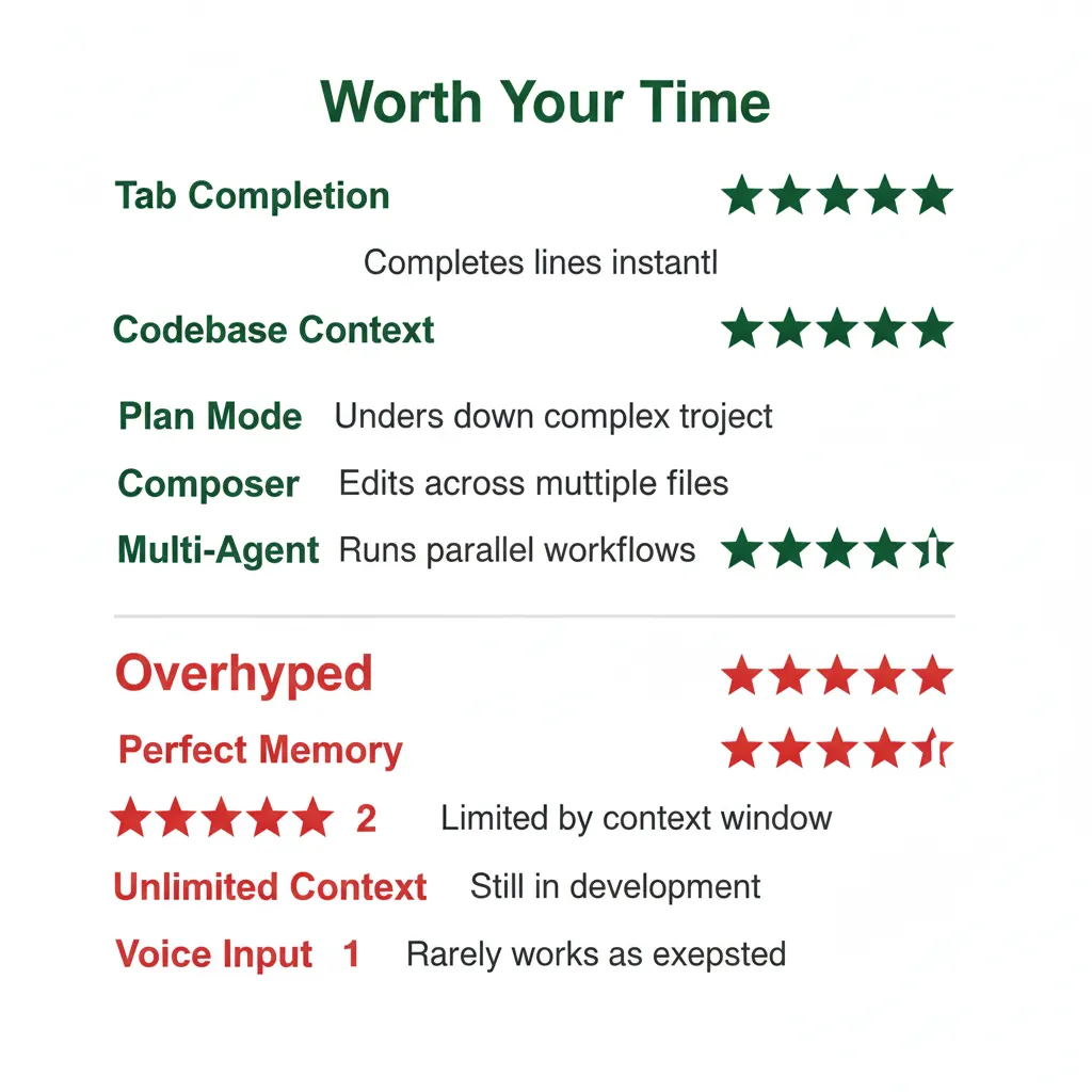 Features ranked by actual usefulness