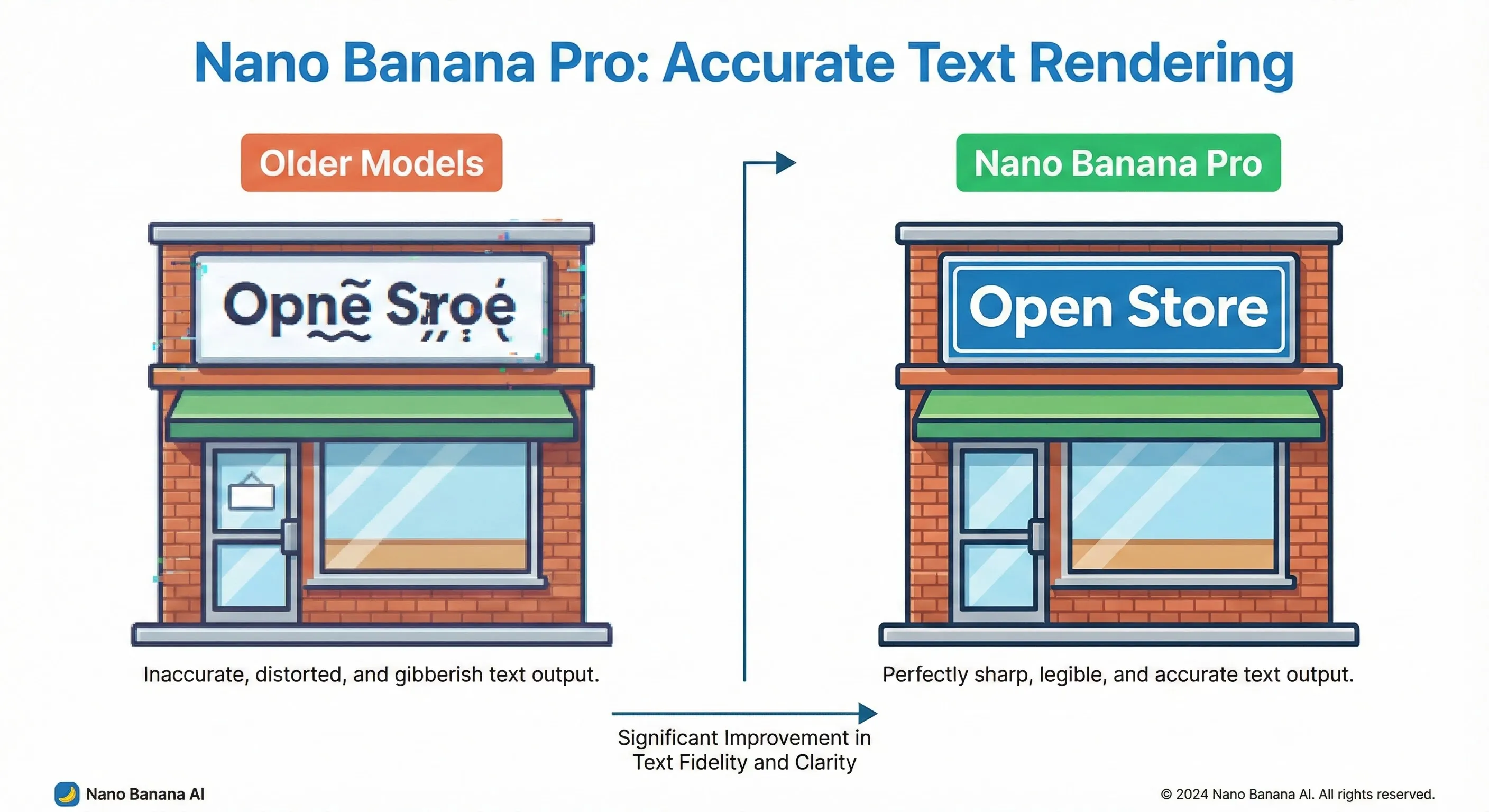 Comparison showing Nano Banana Pro's accurate text rendering capabilities