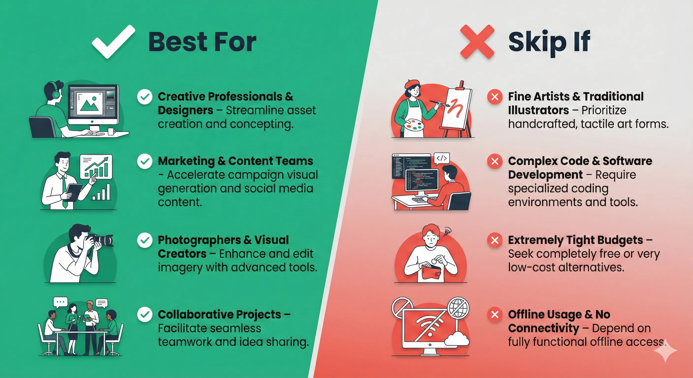 Adobe Firefly best use cases showing designers, marketers, and content creators
