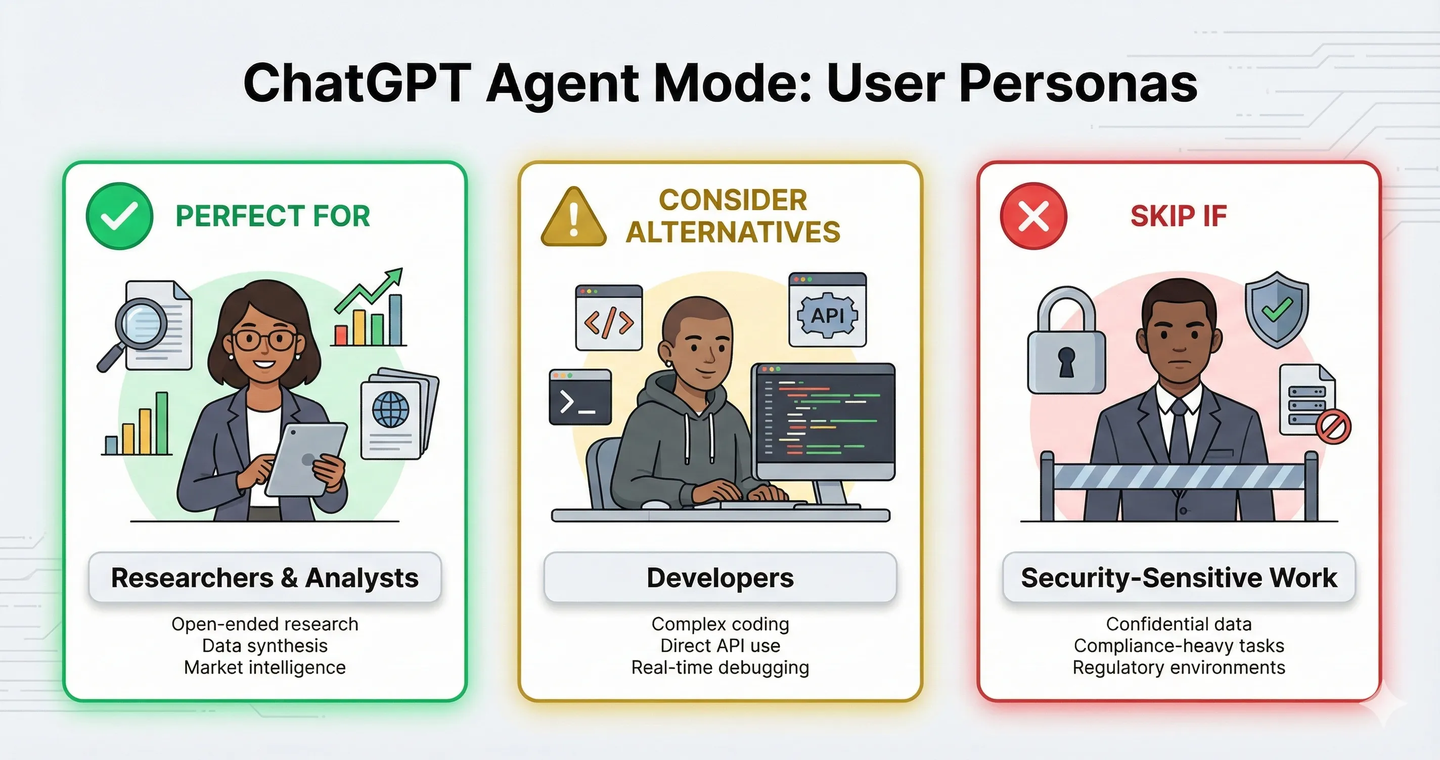 User persona comparison showing ideal and non-ideal users for ChatGPT Agent Mode